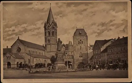 Ak Lutherstadt Eisenach in Thüringen, Die Nikolaikirche und das Lutherdenkmal