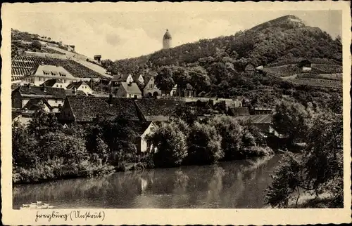 Ak Freyburg an der Unstrut, Uferpartie mit Panorama vom Ort