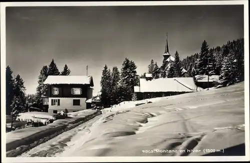 Ak Montana Kt. Wallis Schweiz, Der Ort im Winter