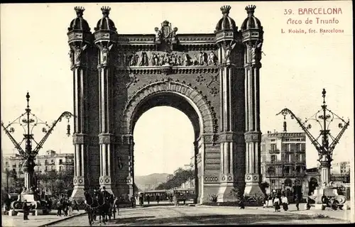 Ak Barcelona Katalonien, Arco de Triunfo, vista general, coche de caballos