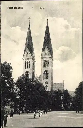 Ak Halberstadt in Sachsen Anhalt, Dom, Straßenansicht