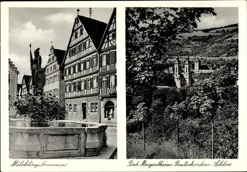Ak Bad Mergentheim in Tauberfranken, Milchlingsbrunnen, Deutschordensschloss