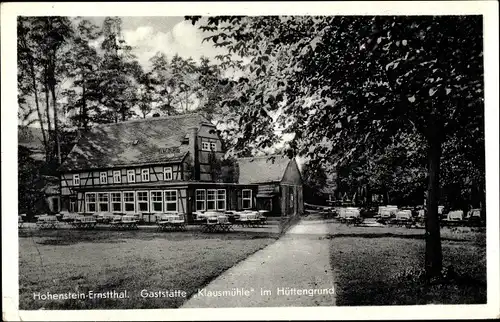 Ak Hohenstein Ernstthal Landkreis Zwickau, Gaststätte Klausmühle im Hüttengrund, Außenansicht, Weg