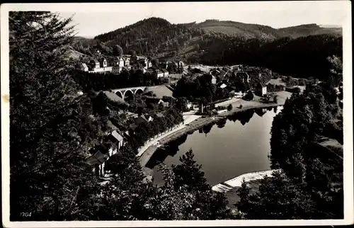 Ak Ziegenrück am Schiefergebirge Thüringen, Blick vom Schlossberg, Viadukt, Panorama vom Ort