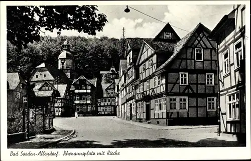 Ak Bad Sooden Allendorf in Hessen, Rhenannsplatz mit Kirche