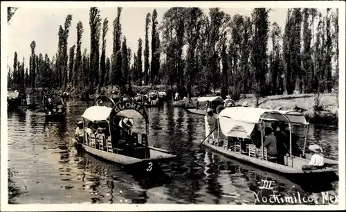 Ak Xochimilco Mexiko, Bootsfahrt, Wasserpartie