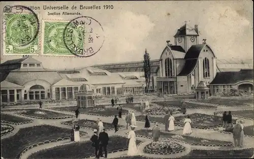 Ak Bruxelles Brüssel, Welstausstellung 1910, Deutscher Pavillon, Gartenanlage