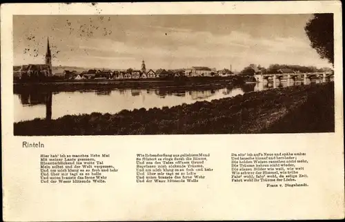 Gedicht Ak Rinteln an der Weser, Gedicht von Franz von Dingelstedt, Blick über den Fluss zum Ort