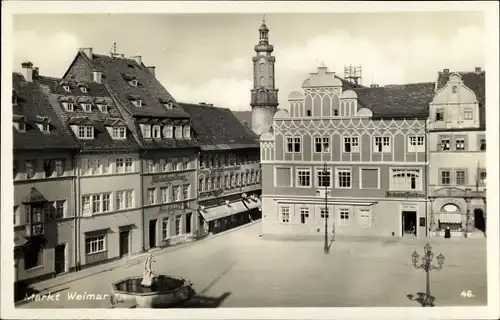 Ak Weimar in Thüringen, Markt, Brunnen, Weinhandlung, Kirchturm