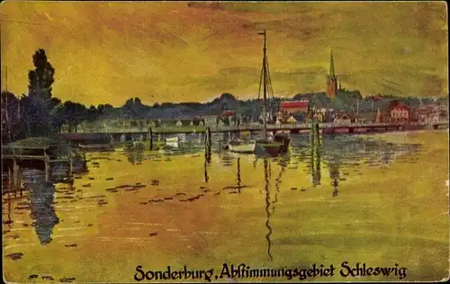 Künstler Ak Sønderborg Sonderburg Dänemark, Abstimmungsgebiet Schleswig, Panorama, Abendstimmung