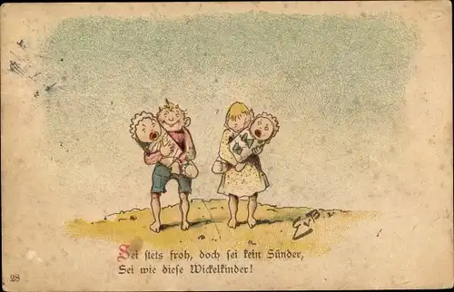 Vorläufer Litho Sei stets froh, doch sei kein Sünder, sei wie diese Wickelkinder, 1892