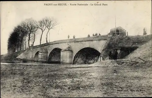 Ak Pagny sur Meuse, Route Nationale, Le Grand Pont