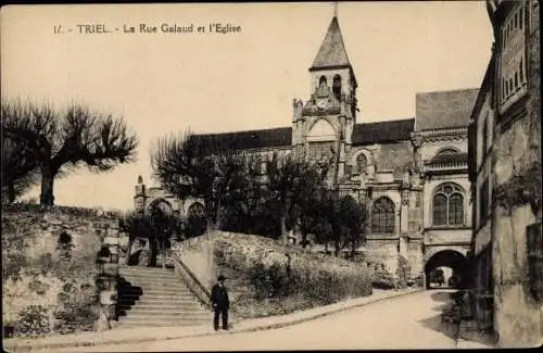 Ak Triel Yvelines, La Rue Galaud et l'Eglise