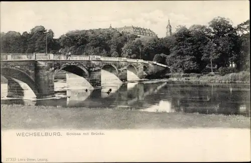 Ak Wechselburg in Sachsen, Schloss mit Brücke