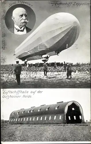 Ak Golzheim Düsseldorf Nordrhein Westfalenm Luftschiff Zeppelin, Graf Zeppelin, Luftschiffhalle