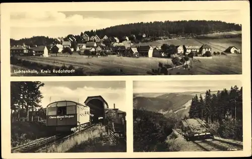 Ak Lichtenhain Oberweißbach im Weißbachtal Thüringen, Gesamtansicht, Bergbahn
