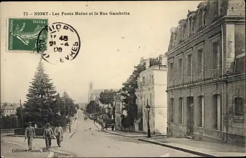 Ak Niort Deux Sèvres, Les Ponts Mains et la Rue Gambetta