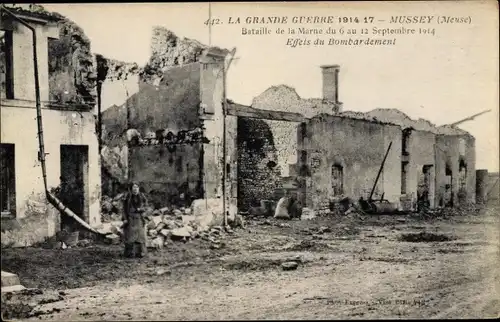 Ak Mussey Meuse, Bataille de la Marne du 6 au 12 Septmebre 1914, Effets du Bombardement