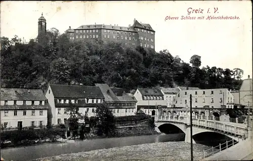 Ak Greiz in Thüringen, Oberes Schloss mit Heinrichsbrücke