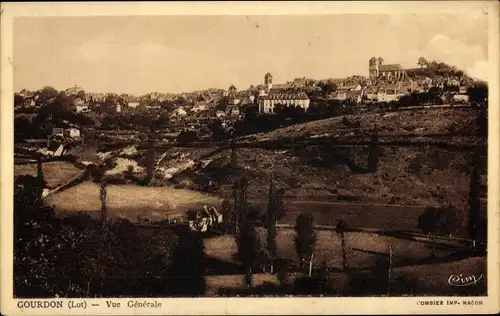 Ak Gourdon Lot, Vue générale, églises