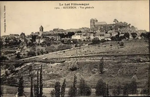 Ak Gourdon Lot, Vue générale, églises