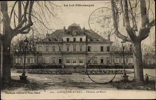 Ak Labastide Murat Lot, Château de Murat, vue de face, arbres, parc