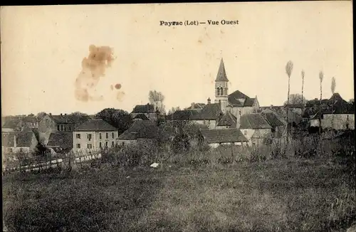 Ak Payrac Lot, vue générale du village, Église, coté ouest