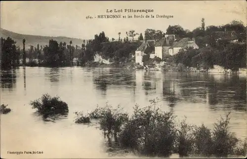 Ak Meyronne Lot, Bords de la Dordogne, vue partielle du village