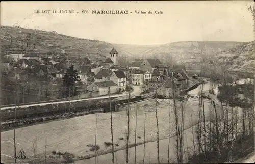 Ak Marcilhac sur Célé Lot, vue générale du village et vallée