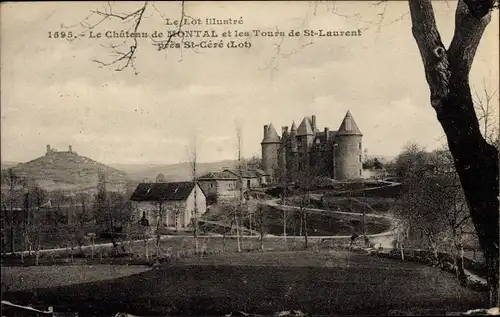 Ak St. Laurent les Tours Lot, vue générale, le Château de Montal