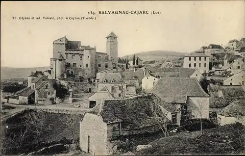 Ak Salvagnac-Cajarc Lot, vue générale de la ville, château