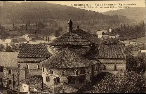 Ak Souillac Lot, l'Église abbatiale, vue prise du Beffroi de l'ancienne Elgise Paroissiale