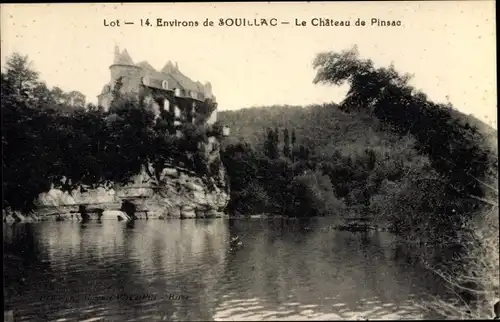 Ak Souillac Lot, Le Château de Pinsac, vue extérieure, eau