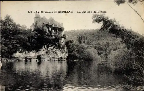 Ak Souillac Lot, Le Château de Pinsac, vue extérieure, eau