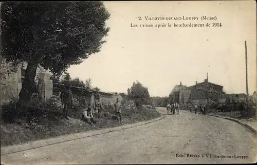 Ak Villotte devant Louppy Meuse, Les ruines après le bombardement