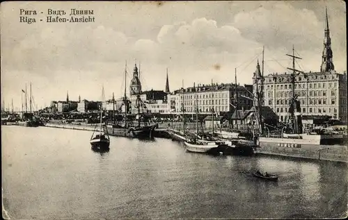 Ak Riga Lettland, Hafenansicht, Schiffe