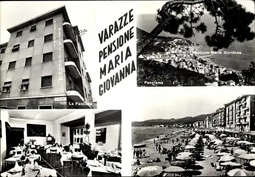 Ak Varazze Savona Liguria, Pensione Maria Giovanna, Via F. Cilea 5, Panorama, Strand