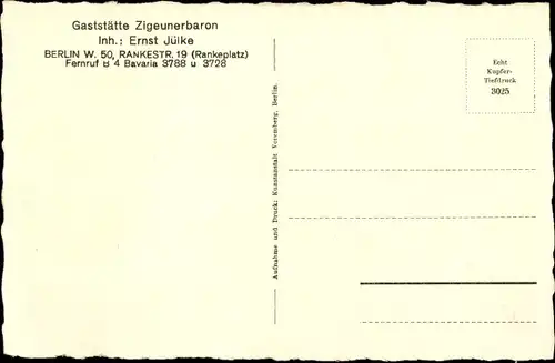 Ak Berlin Charlottenburg, Gaststätte Zigeunerbaron, Schoppenstube