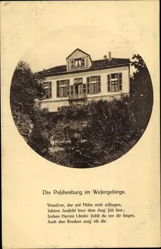 Ak Deckbergen Rinteln an der Weser Kreis Schaumburg, Die Paschenburg im Wesergebirge, Gedicht