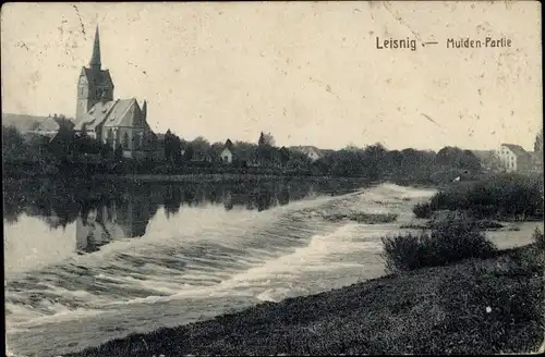 Ak Leisnig an der Freiberger Mulde Sachsen, Muldenpartie, Kirche, Stadtbild