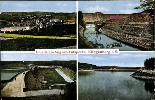 Ak Klingenberg Erzgebirge Sachsen, König Friedrich August Talsperre, Blick aus d. Flusstal, Überlauf