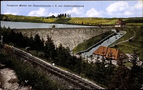 Ak Malter Dippoldiswalde im Osterzgebirge, Talsperre Malter mit Elektrizitätswerk, Eisenbahnstrecke