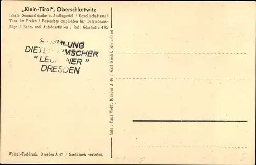 Ak Oberschlottwitz Glashütte in Sachsen, Sommferfrische Klein Tirol, Außenansicht