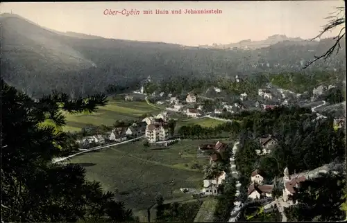 Ak Oybin in Sachsen, Panorama mit Hain und Johannisstein