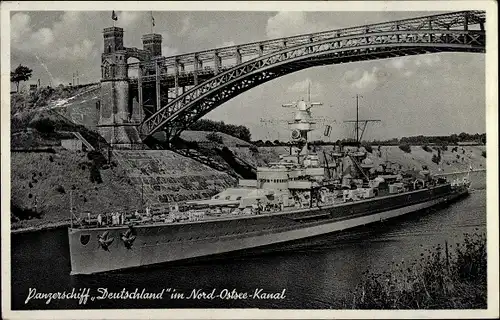 Ak Deutsches Kriegsschiff, Panzerschiff Deutschland im Nord Ostsee Kanal