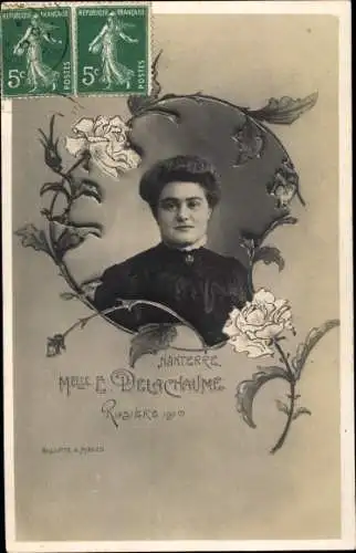 Passepartout Ak Nanterre Hauts de Seine, Mlle E. Delachaume, Rosiere 1910, Frauenportrait