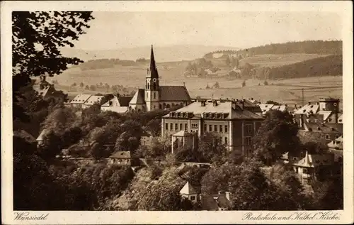 Ak Wunsiedel in Oberfranken, Realschule, Katholische Kirche