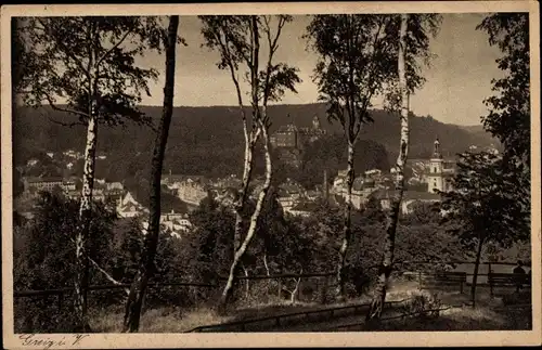 Ak Greiz in Thüringen, Durchblick zum Ort