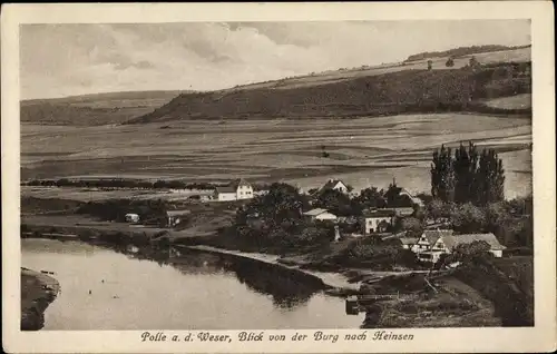 Ak Polle an der Weser in Niedersachsen, Blick von der Burg nach Heinsen