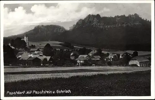 Ak Papstdorf Gohrisch in Sachsen, Blick auf den Ort, Papststein